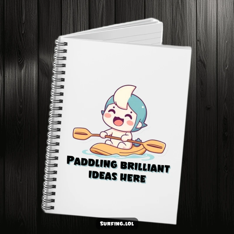 Funny notebook with a determined paddling character, perfect for jotting down notes with humor and adventure.