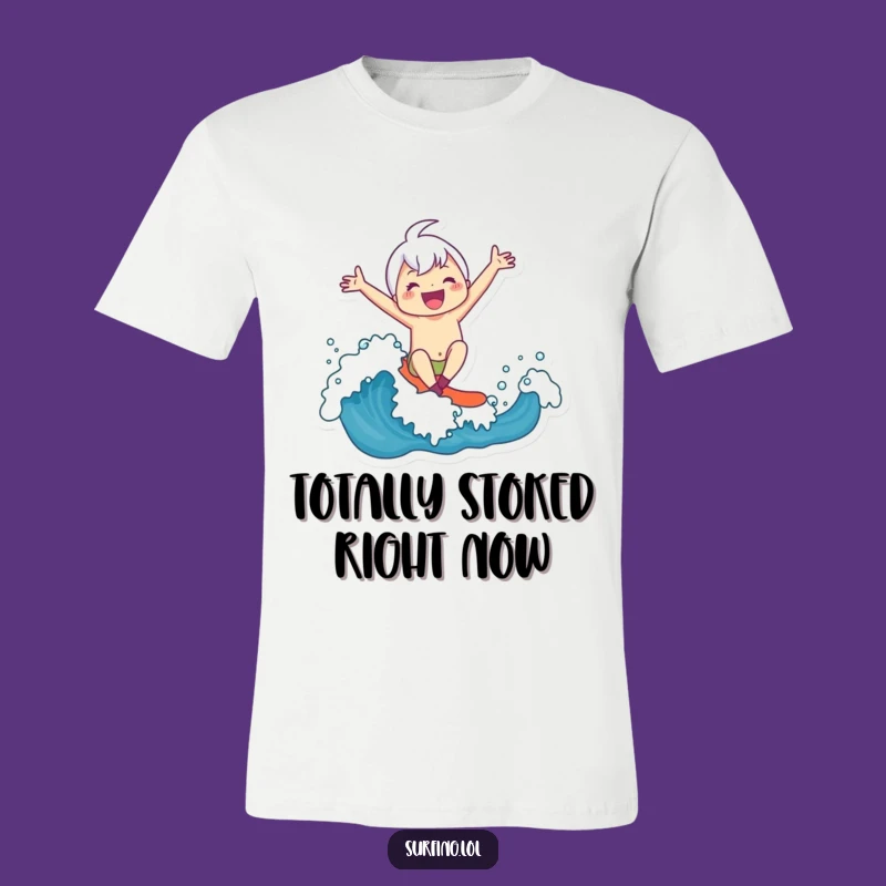 Funny Joyful Surfer T-Shirt - Cute Character Riding Wave, Hilarious Gift Idea