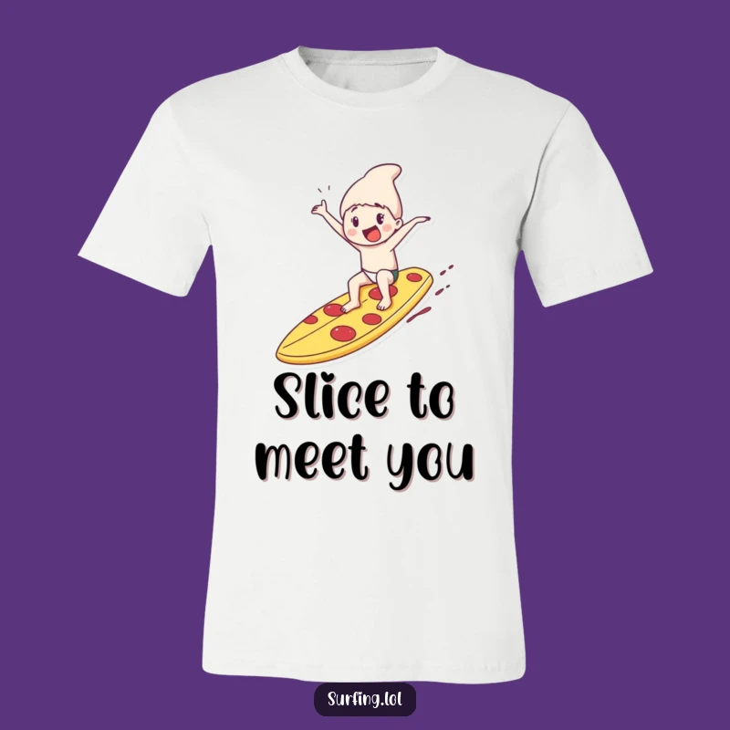 Funny Pizza Surfboard T-Shirt: Character Shredding a Slice, Awesome Graphic Tee