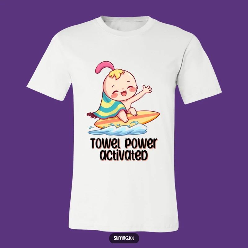 Funny Surf Towel Character T-Shirt: Joyful Wiping Art, Beach Vibe Tee, Perfect Funny Gift