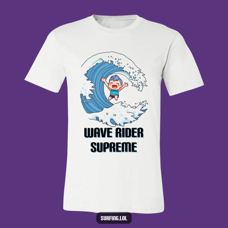 Funny Surfer Character T-Shirt: Triumphant Wave Catch Tee, Gift
