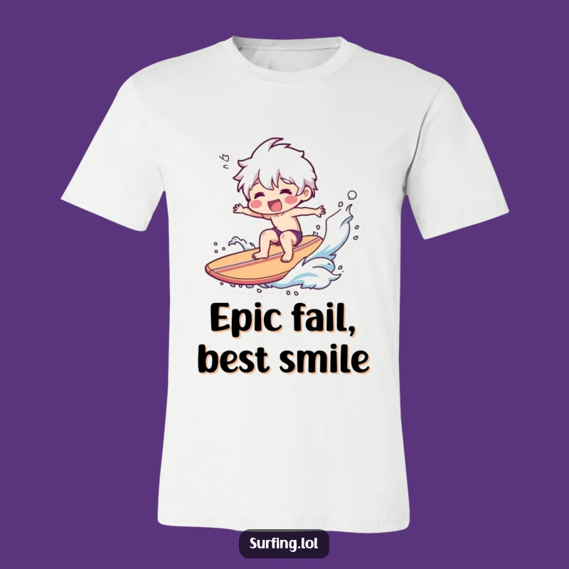 Funny Wipeout Surfer T-Shirt - Smiling Character's Epic Fail, Comical Gift