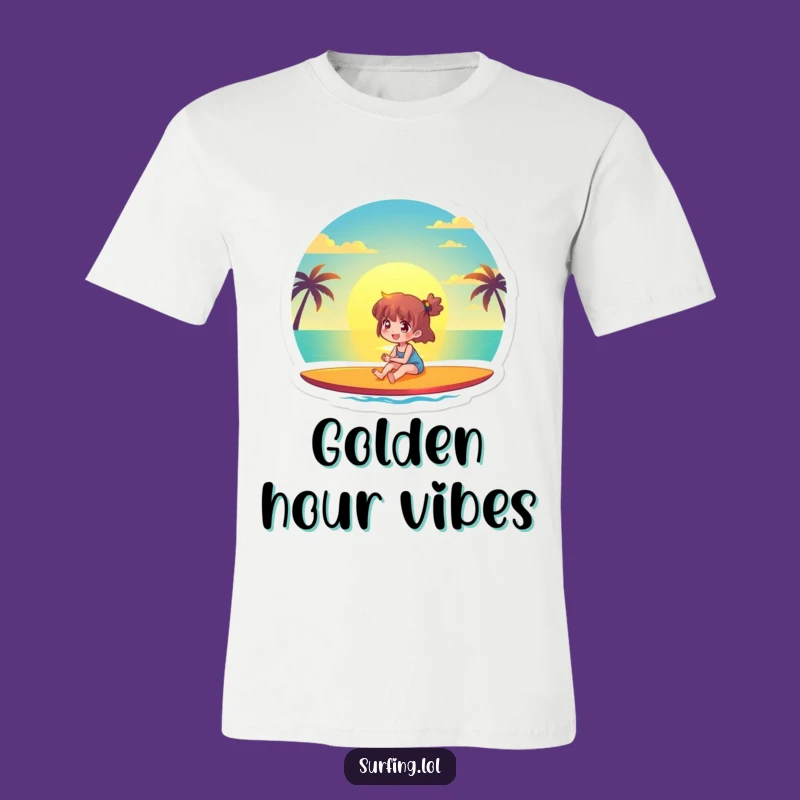 Funny Sunset Surfer T-Shirt: Joyful Character Beach Tee