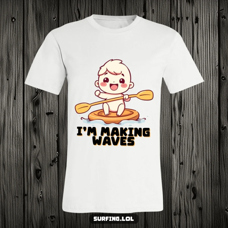 Funny t-shirt displaying an adorable subject with massive, cheerful paddling strokes, depicting a highly energetic and happy water-loving character.