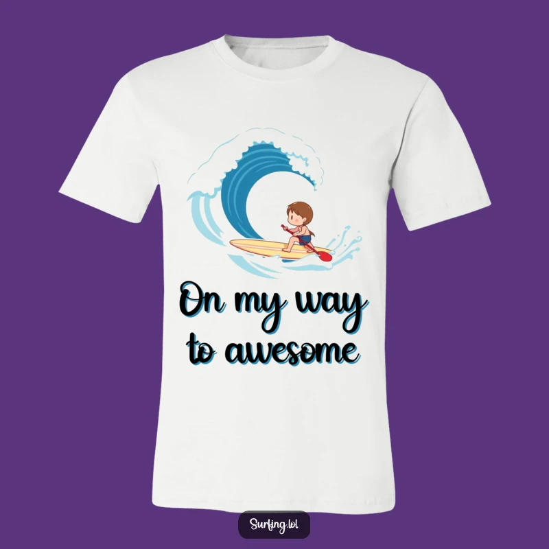 Funny Paddling Surfer T-Shirt - Happy Character Wave Chase, Comical Gift Idea