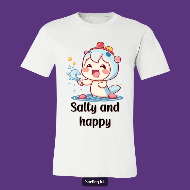 Funny Kawaii Beach T-Shirt: Happy Character Sea Spray Design, Cute Funny Gift