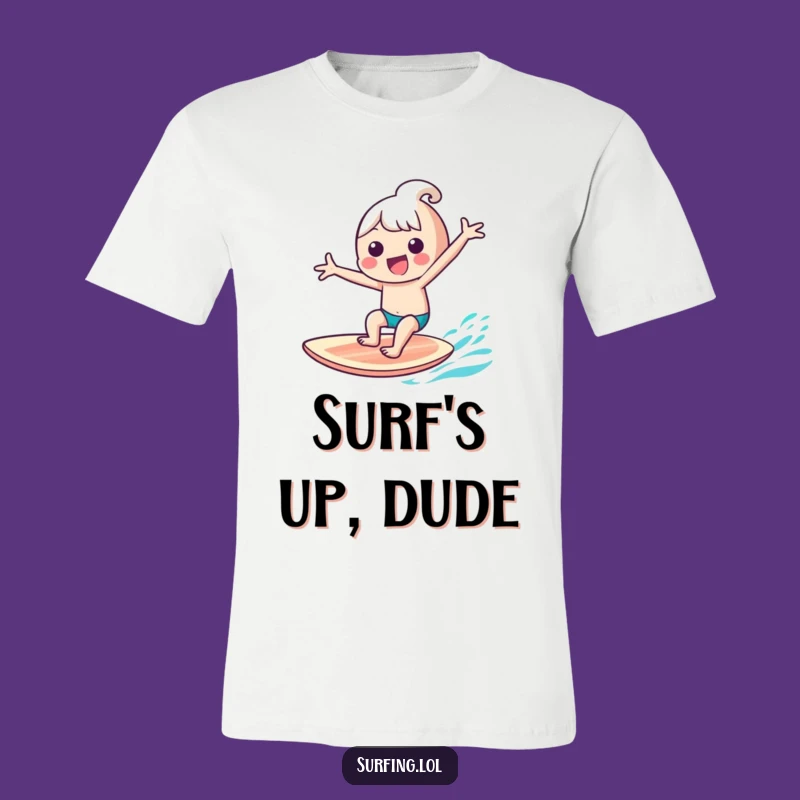 Funny Kawaii Surfer T-Shirt: Gleeful Character Surf Art, Hilarious Beach Tee, Perfect Funny Gift