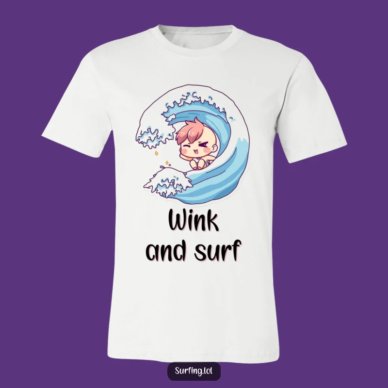 Funny Winking Wave Rider T-Shirt - Cheeky Surfer Tee