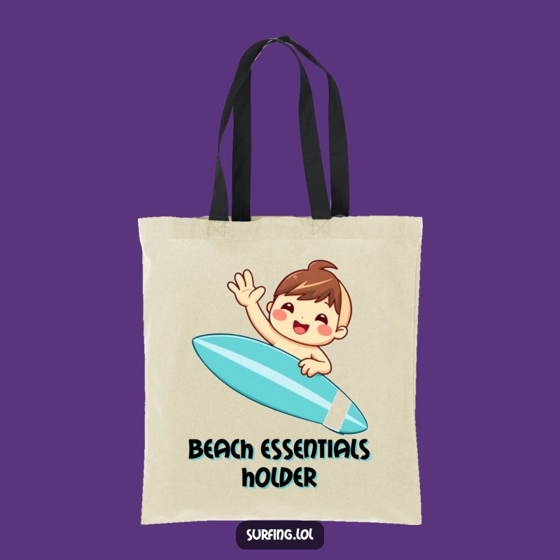 Funny Surfer Tote Bag: Adorable Waving Character Beach Bag Gift