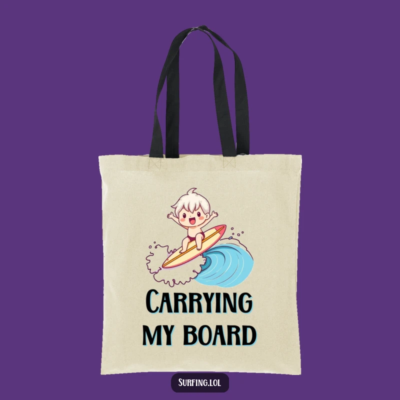 Funny Surfer Tote Bag: Cute Character Wave Design, Handy Funny Gift