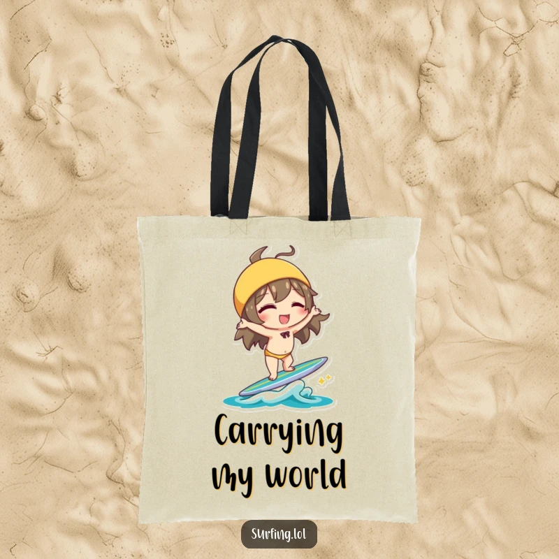 Funny Handstand Character Tote Bag: Character winking and doing a handstand on a surfboard with playful balance, great funny gift.