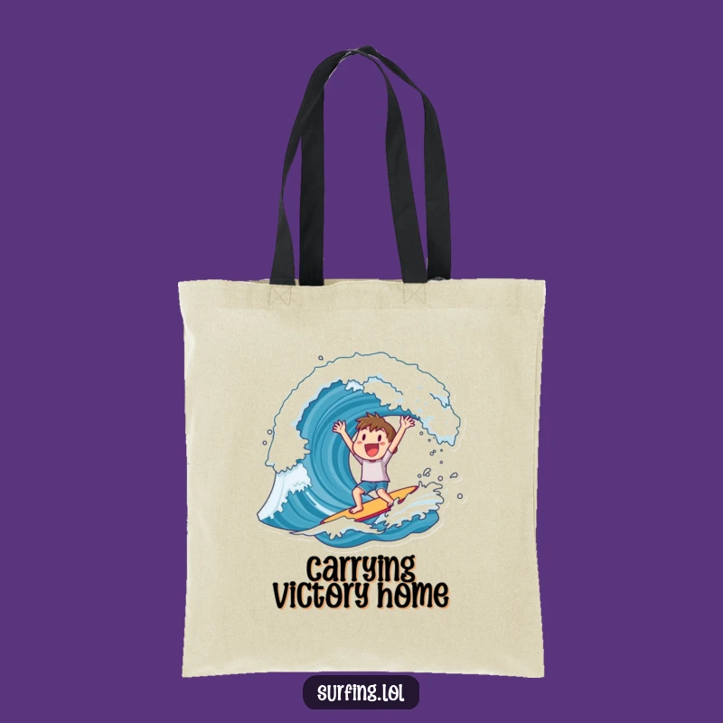 Funny Tote Bag: Surfer's Huge Wave Win, Beach Carryall, Perfect Gift Bag