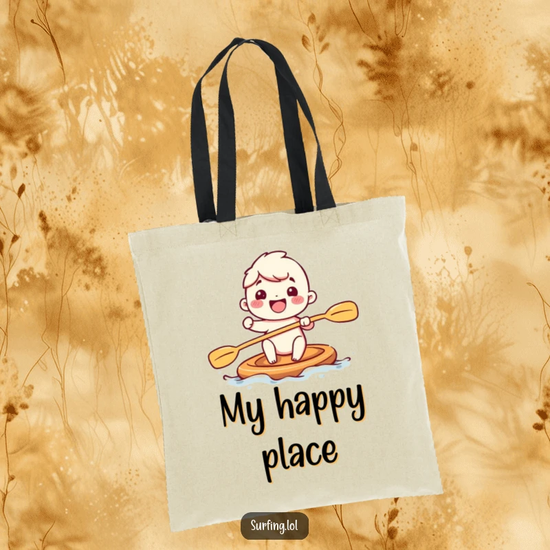 Funny tote bag illustrating an adorable subject paddling with vigorous, happy strokes, conveying immense joy and an active lifestyle.