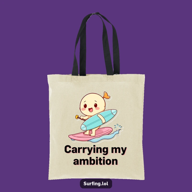 Funny Cheerful Surfer Tote Bag - Tiny Board Adventure, Durable Funny Gift