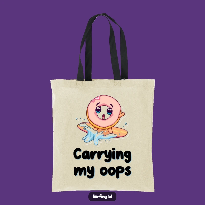 Funny Donut Surf Fail Tote Bag: Surprised Splash, Carry Your Fun!