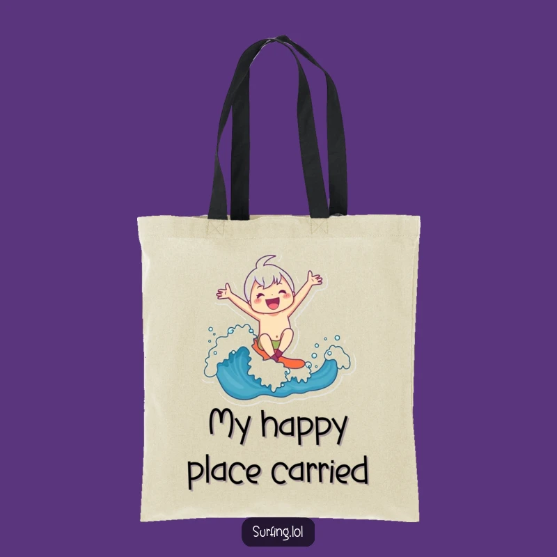 Funny Joyful Surfer Tote Bag - Cute Character Wave Riding, Stylish Humorous Accessory