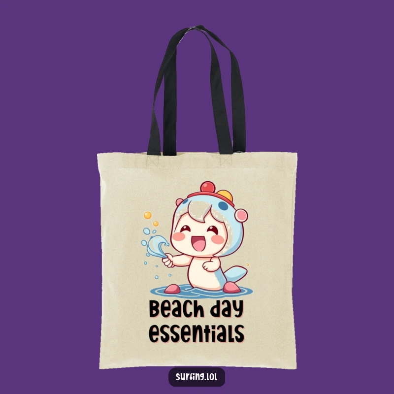 Funny Kawaii Beach Tote Bag: Happy Character Sea Spray, Practical Funny Gift