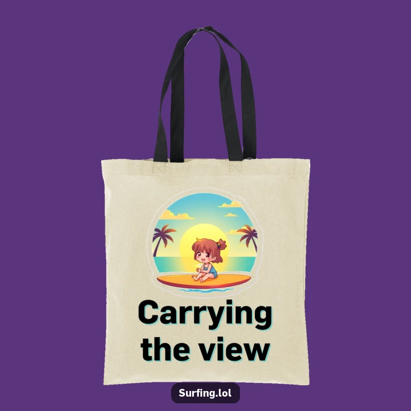 Funny Sunset Surfer Tote Bag: Joyful Character Beach Bag Gift