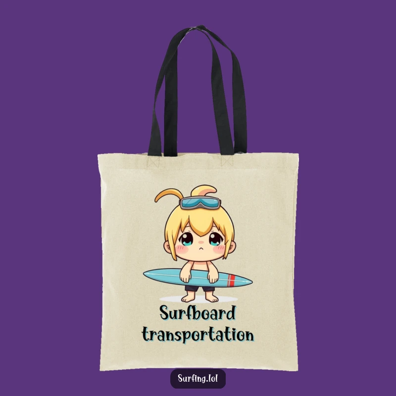 Funny Surfer Tote Bag: Concentrated Character Balancing Surfboard Gift