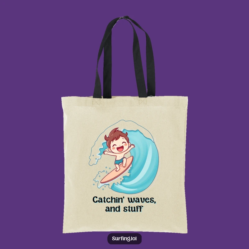 Funny Surfing Character Tote Bag: Carry Your Surf Vibes and Smiles